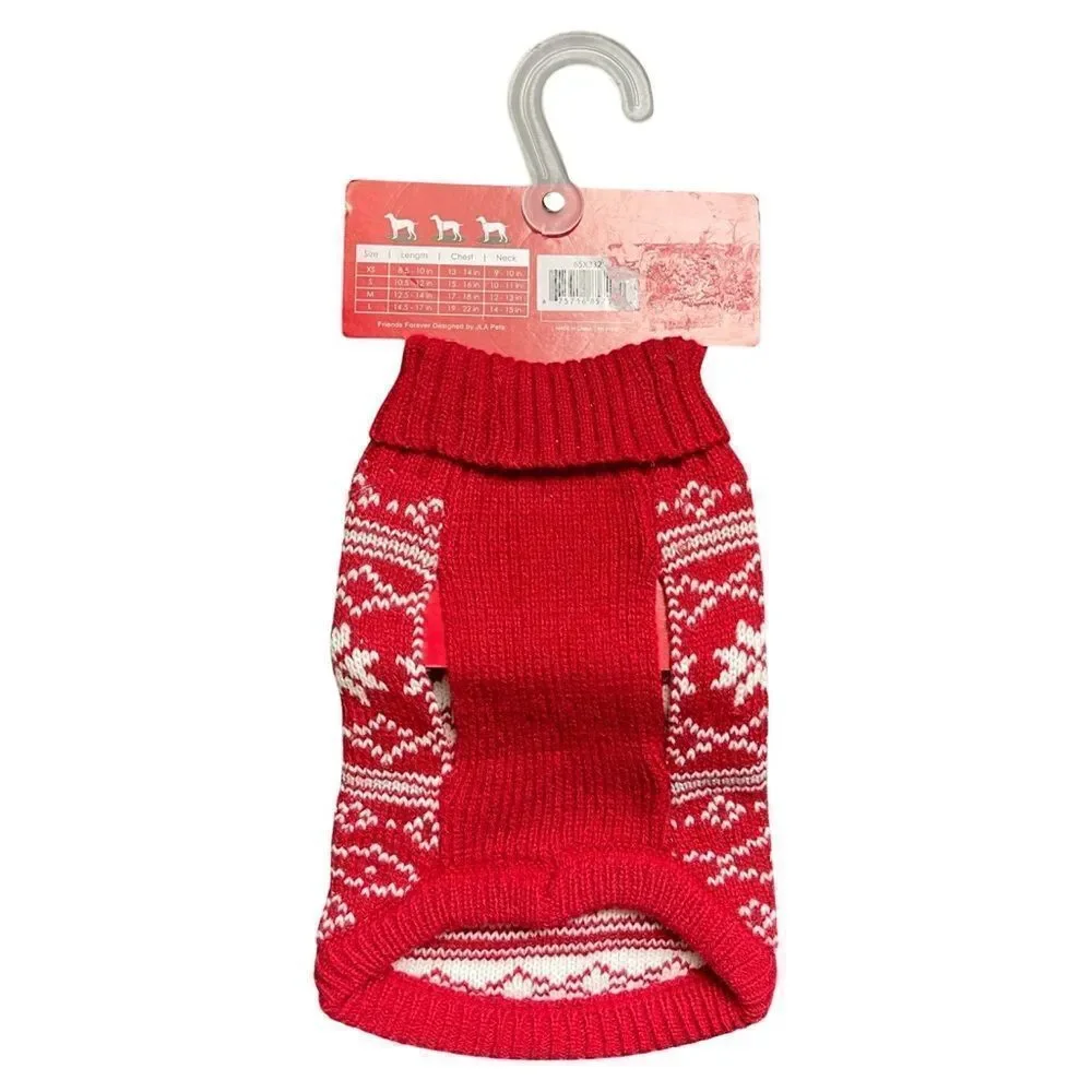 Friends Forever Knit Pet Holiday Red & White Ugly Sweater with Poms XS NWT